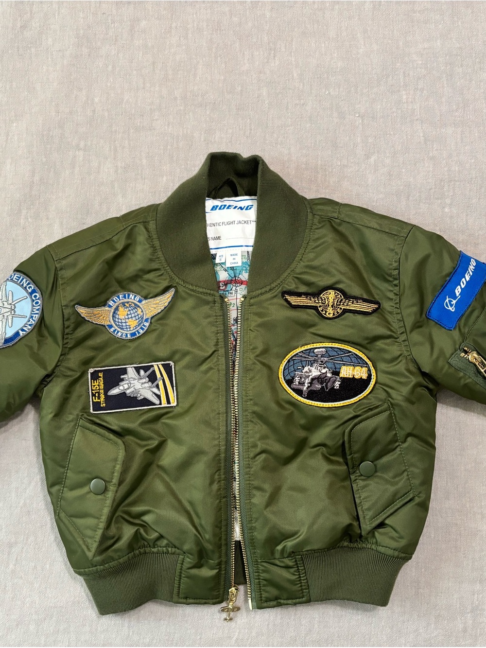 Boeing Kids Olive Green Flight Bomber Jacket